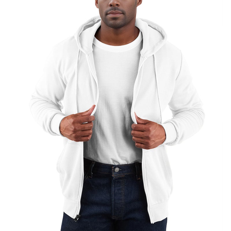 Ohoo Men's Zip Up Hoodie Lightweight Slim Fit Sweatshirt Full Zip Hooded Jacket / DCF002-WHITE-M - Image 2